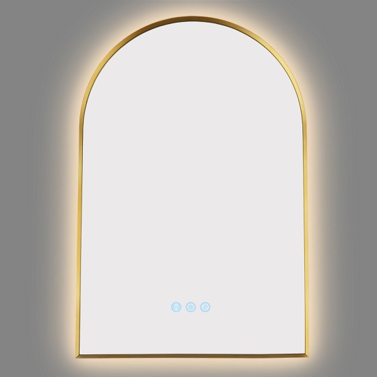 600x900mm Backlit Brushed Yellow Gold Frame Arched LED Wall Mirror Motion Sensor Switch