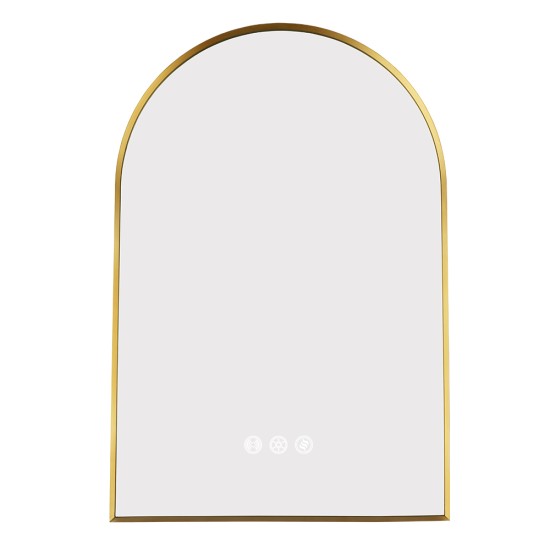 600x900mm Backlit Brushed Yellow Gold Frame Arched LED Wall Mirror Motion Sensor Switch