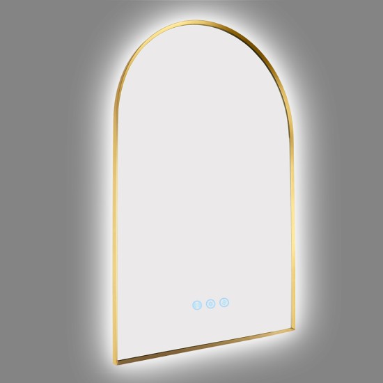 600x900mm Backlit Brushed Yellow Gold Frame Arched LED Wall Mirror Motion Sensor Switch