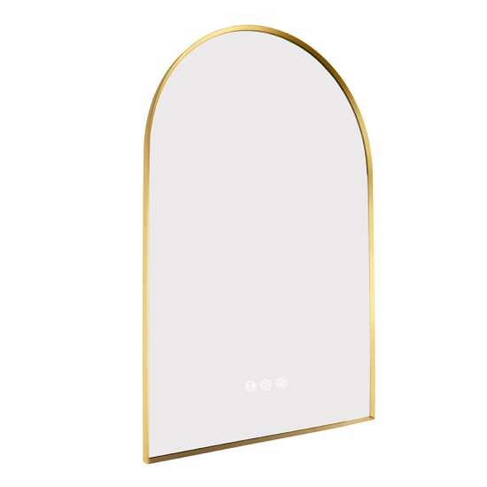 600x900mm Backlit Brushed Yellow Gold Frame Arched LED Wall Mirror Motion Sensor Switch