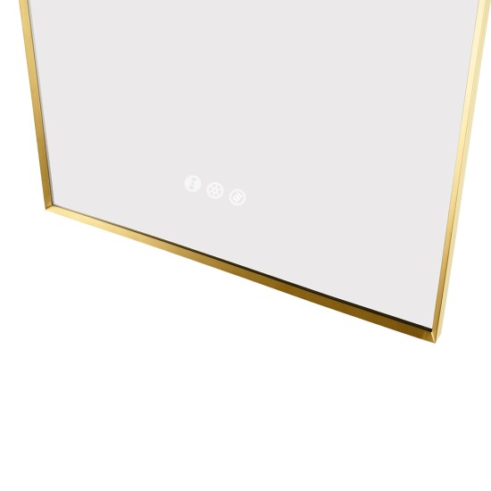 600x900mm Backlit Brushed Yellow Gold Frame Arched LED Wall Mirror Motion Sensor Switch
