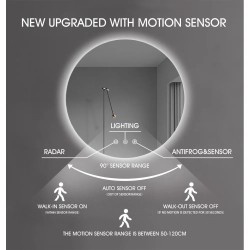 600mm Round LED Mirror with Demister Motion Sensor Switch Backlit Touch Switch 3 Colours Lighting Frameless