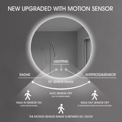 700x700mm Round LED Mirror with Motion Sensor Auto On Demister Backlit Touch Switch 3 Colours Lighting Frameless