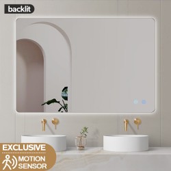 750x600mm Rectangle LED Mirror with Motion Sensor Demister Backlit Touch Switch 3 Colours Lighting Frameless