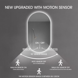 510x900mm Led Mirror Oblong Racetrack Motion Sensor Auto On Demister Touch Sensor Switch