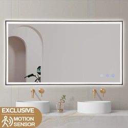 1200x750x40mm Rectangle LED Mirror with Motion Sensor Auto On Demister Touch Sensor Switch Wall Mounted Horizontal