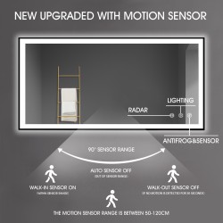1200x750x40mm Rectangle LED Mirror with Motion Sensor Auto On Demister Touch Sensor Switch Wall Mounted Horizontal