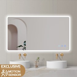 1200x750mm Rectangle LED Mirror with Motion Sensor Auto On Demister Touch Sensor Switch