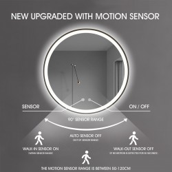 600x600x40mm Round Bathroom LED Mirror With Motion Sensor Auto On Demister Touch Sensor Switch Wall Mounted