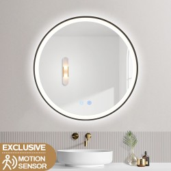 600x600x40mm Round Bathroom LED Mirror With Motion Sensor Auto On Demister Touch Sensor Switch Wall Mounted