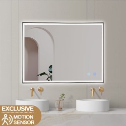 750x600x40mm Rectangle LED Mirror with Motion Sensor Auto On Demister Touch Sensor Switch Wall Mounted Horizontal or Vertically