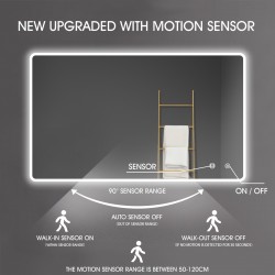 750x600mm Rectangle LED Mirror with Motion Sensor Auto On Demister Touch Switch 3 Colours Lighting on Rim Frameless PC Lampshade