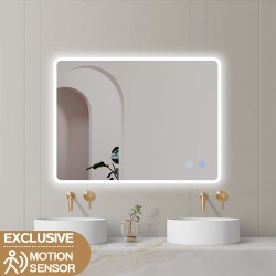 750x600mm Rectangle LED Mirror with Motion Sensor Auto On Demister Touch Switch 3 Colours Lighting on Rim Frameless PC Lampshade