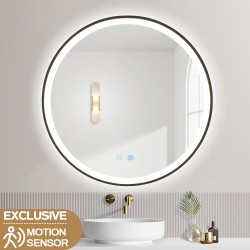 900x900x40mm Round Bathroom LED Mirror with Motion Sensor Auto On Demister Touch Sensor Switch Wall Mounted
