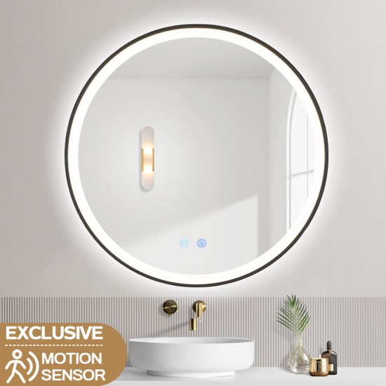 900x900x40mm Round Bathroom LED Mirror with Motion Sensor Auto On Demister Touch Sensor Switch Wall Mounted