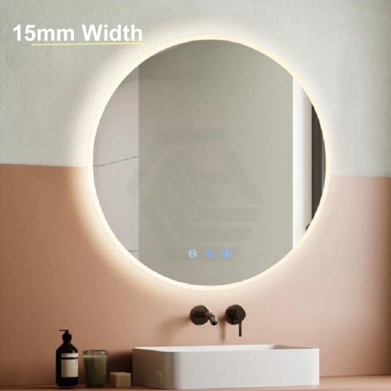 900mm Round LED Wall Mirror with Motion Sensor Auto On Demister Touch Switch 3 Colours Lighting on 20mm Rim