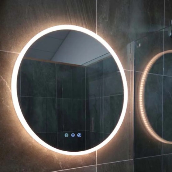 900mm Round LED Wall Mirror with Motion Sensor Auto On Demister Touch Switch 3 Colours Lighting on 20mm Rim