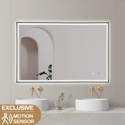 900x750x40mm Rectangle LED Mirror with Motion Sensor Auto On Demister Touch Sensor Switch Wall Mounted Horizontal or Vertically