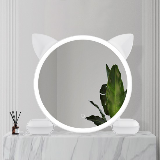 450mm Cat Ear Vanity Tabletop 3 Colors Light Strip Touch LED Mirror Makeup Mirror White