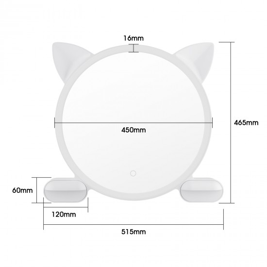 450mm Cat Ear Vanity Tabletop 3 Colors Light Strip Touch LED Mirror Makeup Mirror White