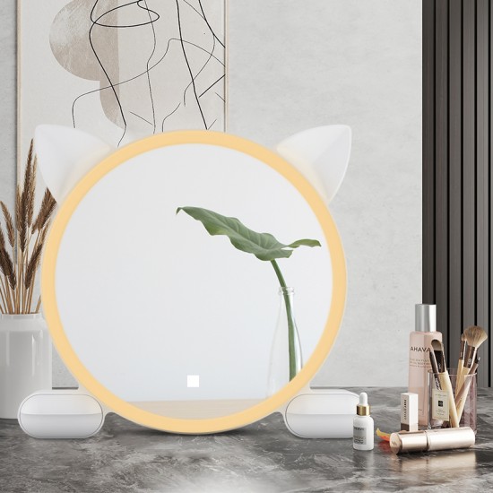 450mm Cat Ear Vanity Tabletop 3 Colors Light Strip Touch LED Mirror Makeup Mirror White