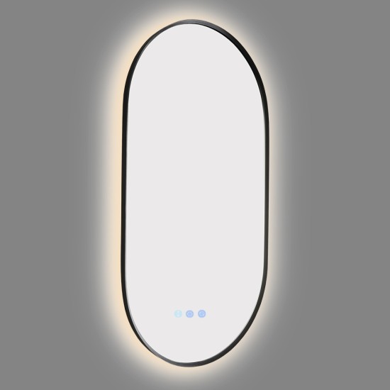 500x900mm Backlit Gunmetal Grey Frame Oval Led Mirror Oblong Racetrack Motion Sensor Auto On