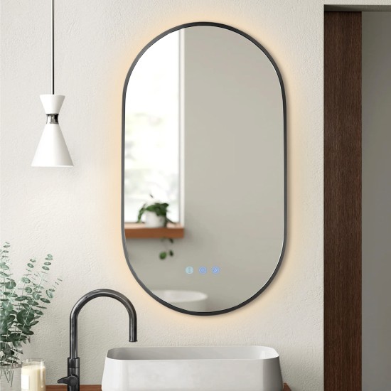 500x900mm Backlit Gunmetal Grey Frame Oval Led Mirror Oblong Racetrack Motion Sensor Auto On