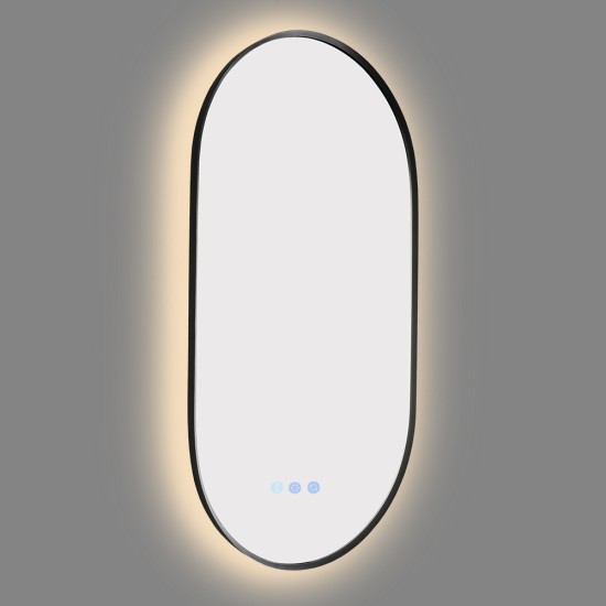 500x900mm Backlit Gunmetal Grey Frame Oval Led Mirror Oblong Racetrack Motion Sensor Auto On