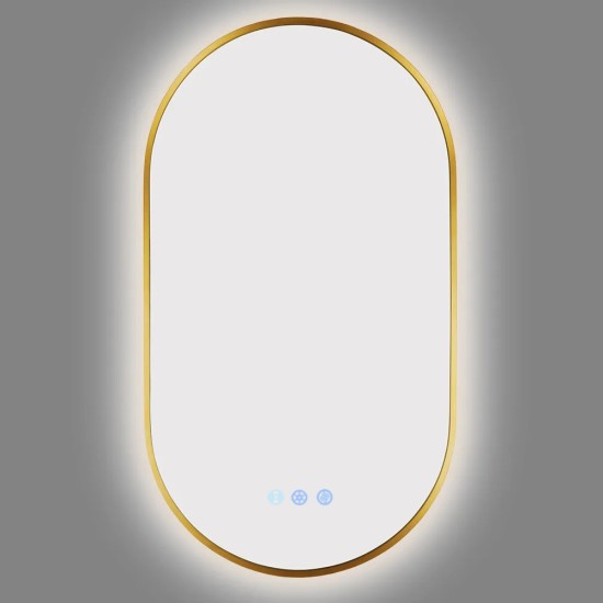 500x900mm Backlit Brushed Yellow Gold Frame Led Mirror Oblong Racetrack Motion Sensor Auto Switch