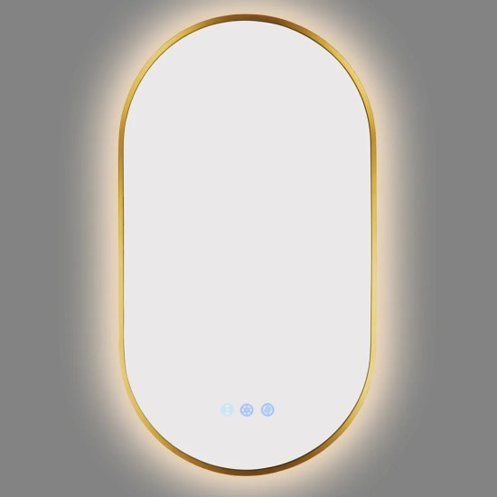 500x900mm Backlit Brushed Yellow Gold Frame Led Mirror Oblong Racetrack Motion Sensor Auto Switch