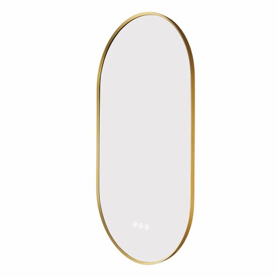 500x900mm Backlit Brushed Yellow Gold Frame Led Mirror Oblong Racetrack Motion Sensor Auto Switch