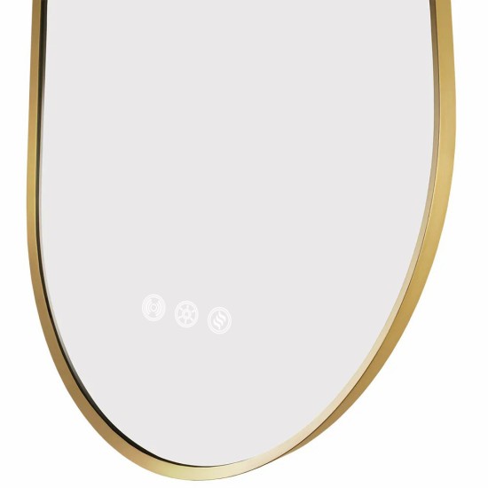 500x900mm Backlit Brushed Yellow Gold Frame Led Mirror Oblong Racetrack Motion Sensor Auto Switch