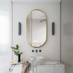 500x900mm Backlit Brushed Yellow Gold Frame Led Mirror Oblong Racetrack Motion Sensor Auto Switch