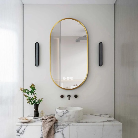 500x900mm Backlit Brushed Yellow Gold Frame Led Mirror Oblong Racetrack Motion Sensor Auto Switch