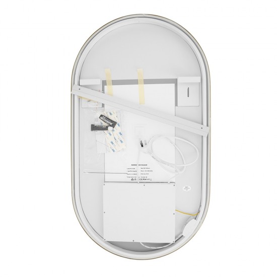 500x900mm Backlit Brushed Yellow Gold Frame Led Mirror Oblong Racetrack Motion Sensor Auto Switch