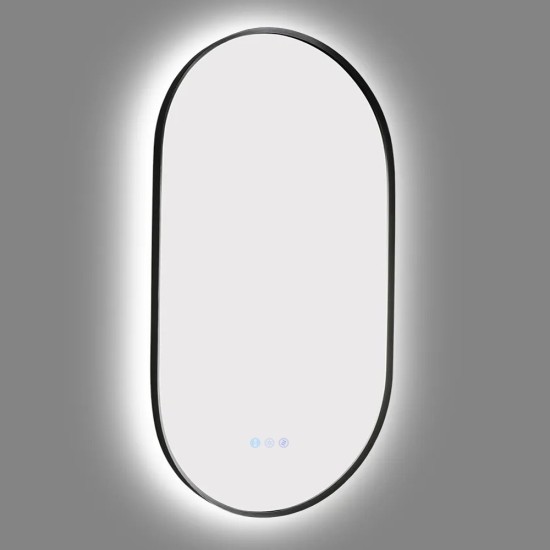 600x900mm Backlit Gunmetal Grey Frame Oval Led Mirror Oblong Racetrack Motion Sensor Auto On