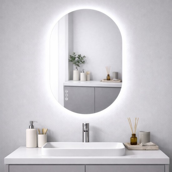 600x900mm Backlit Led Mirror Oblong Racetrack Motion Sensor Demister Touch Sensor Switch