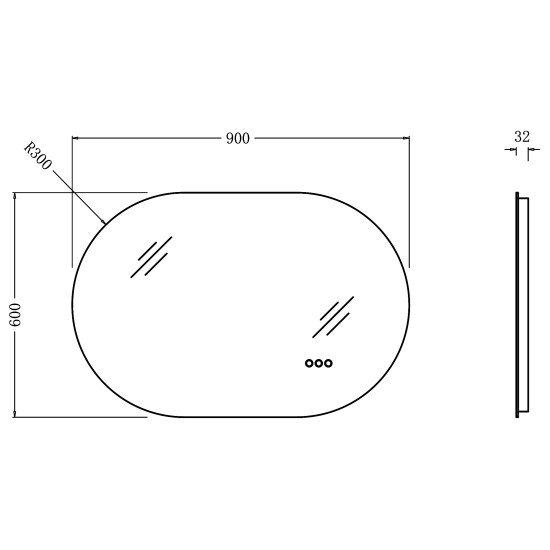 600x900mm Backlit Led Mirror Oblong Racetrack Motion Sensor Demister Touch Sensor Switch