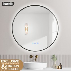 900mm Backlit Gunmetal Grey Frame Round LED Mirror with Motion Sensor Auto On