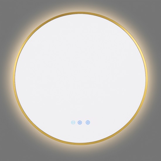 900mm Backlit Yellow Gold Frame Round LED Mirror with Motion Sensor Switch