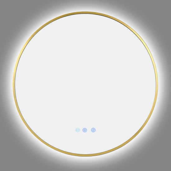 900mm Backlit Yellow Gold Frame Round LED Mirror with Motion Sensor Switch