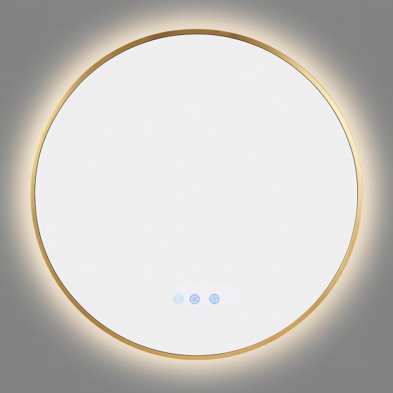 900mm Backlit Yellow Gold Frame Round LED Mirror with Motion Sensor Switch