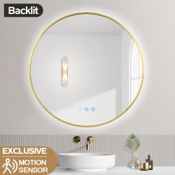 700mm Backlit Yellow Gold Frame Round LED Mirror with Motion Sensor Switch
