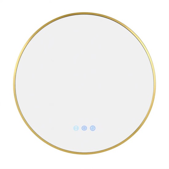 900mm Backlit Yellow Gold Frame Round LED Mirror with Motion Sensor Switch