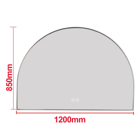 1200x850mm Backlit Gunmetal Grey Frame Arched LED Wall Mirror Demister Function