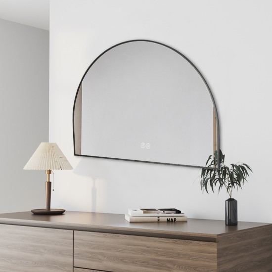 1200x850mm Backlit Gunmetal Grey Frame Arched LED Wall Mirror Demister Function