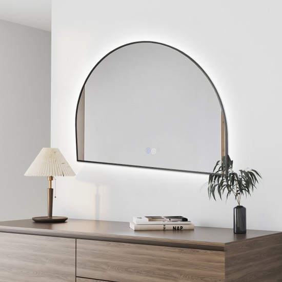 1200x850mm Backlit Gunmetal Grey Frame Arched LED Wall Mirror Demister Function