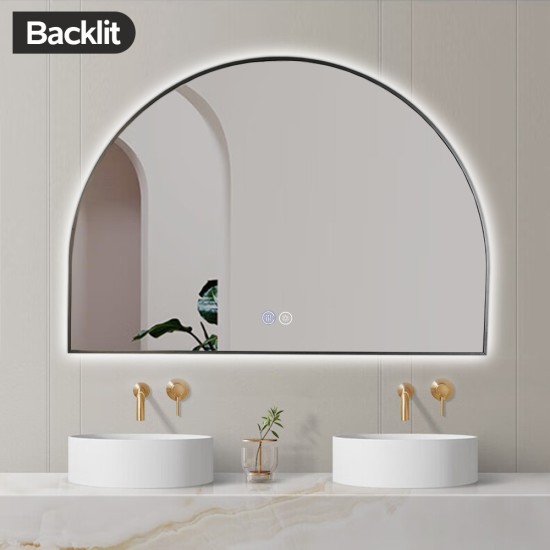 1200x850mm Backlit Gunmetal Grey Frame Arched LED Wall Mirror Demister Function