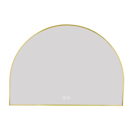 1200x850mm Backlit Brushed Yellow Gold Frame Arched LED Wall Mirror Demister
