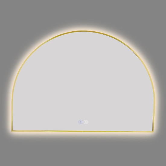 1200x850mm Backlit Brushed Yellow Gold Frame Arched LED Wall Mirror Demister
